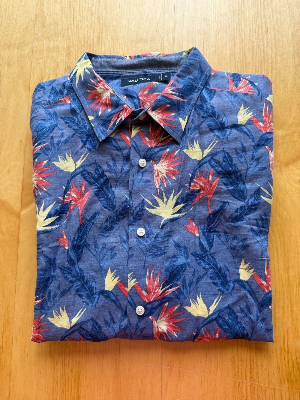 Nautica XL Tropical Hawaiian Button Front Shirt Blue Floral Camp Shirt